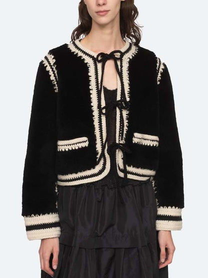 Bicolor Crochet Knit Faux-Fur Jacket - Jackets