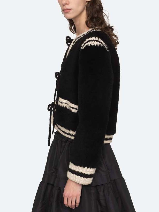 Bicolor Crochet Knit Faux-Fur Jacket - Jackets