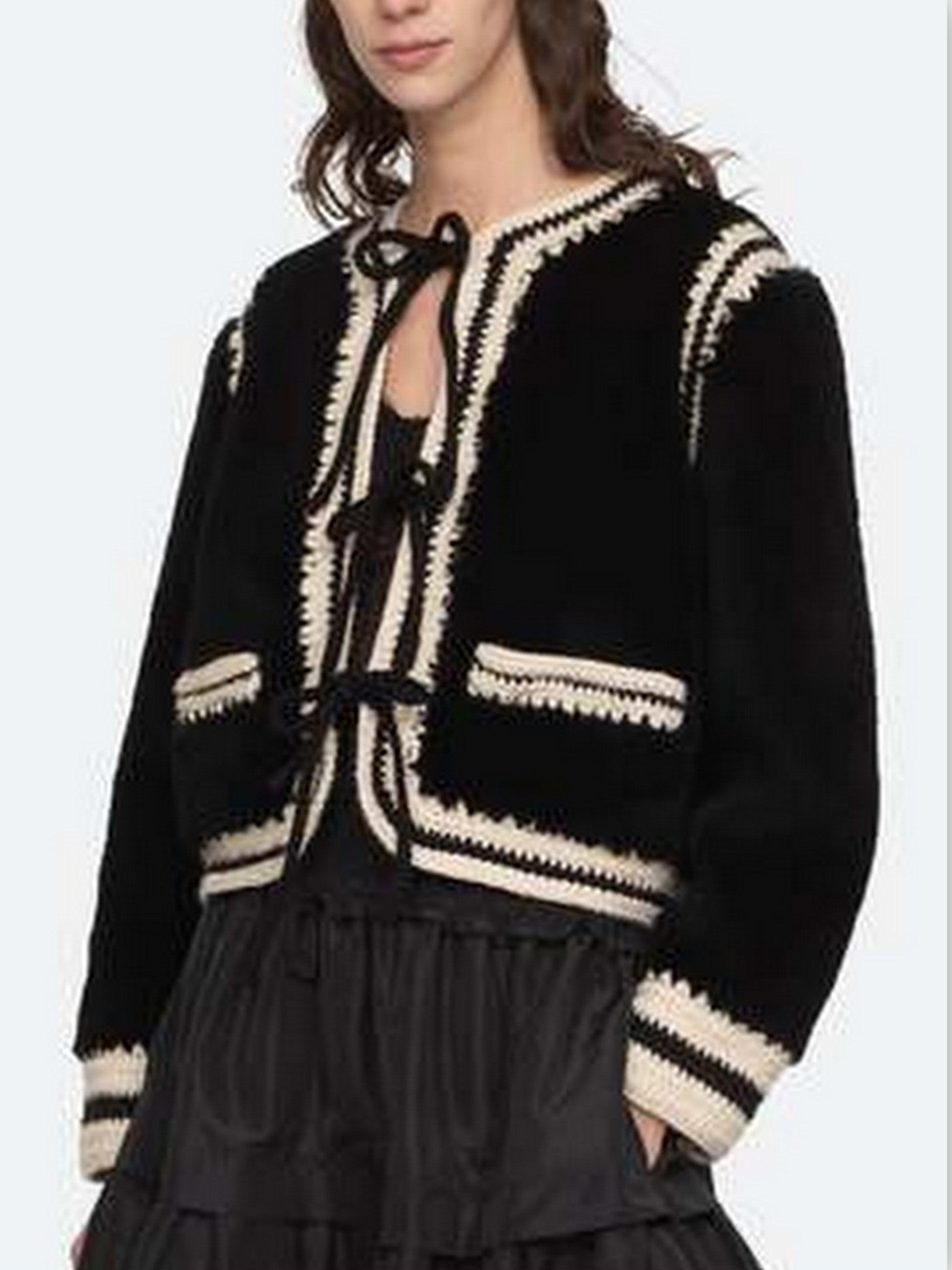 Bicolor Crochet Knit Faux-Fur Jacket - Jackets