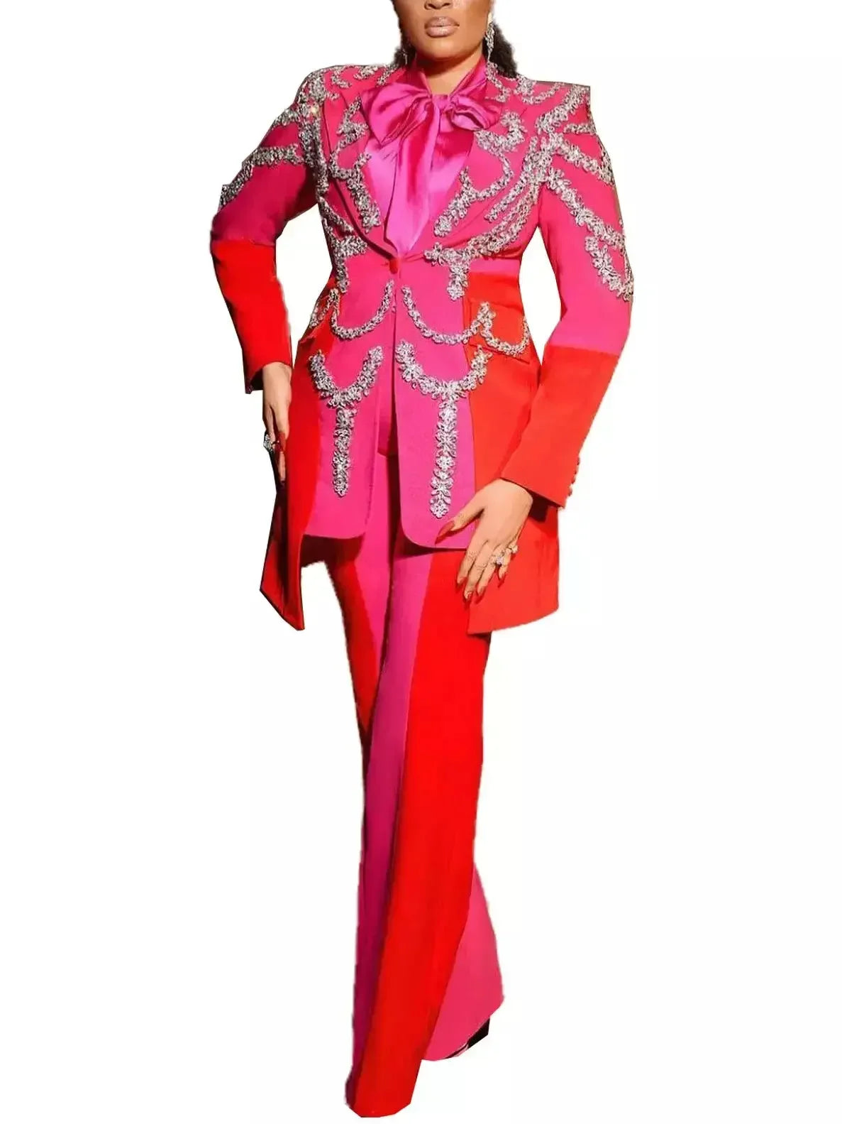 Bicolor Crystal-Embellished Single-Breasted Blazer - Jackets