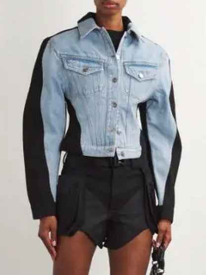 Bicolor Denim Jacket in Black and Blue - Jackets