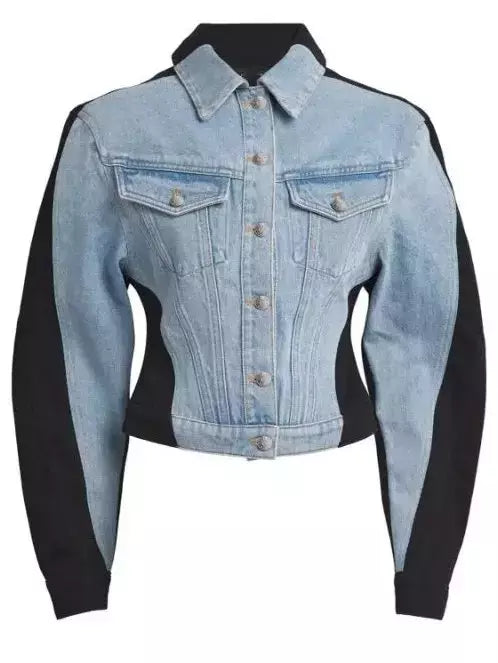 Bicolor Denim Jacket in Black and Blue - Jackets