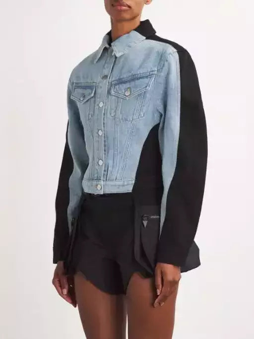 Bicolor Denim Jacket in Black and Blue - Jackets