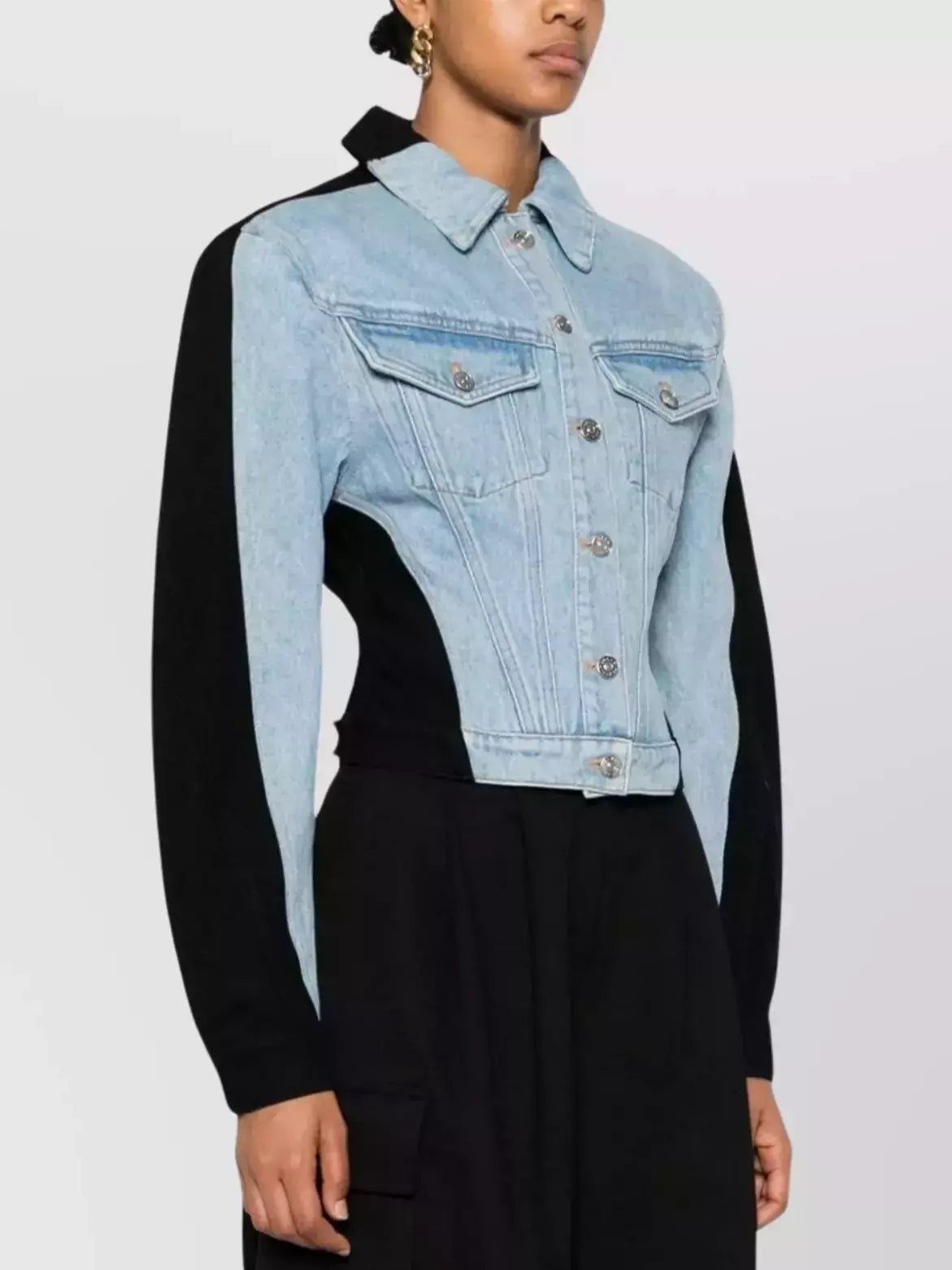 Bicolor Denim Jacket in Black and Blue - Jackets