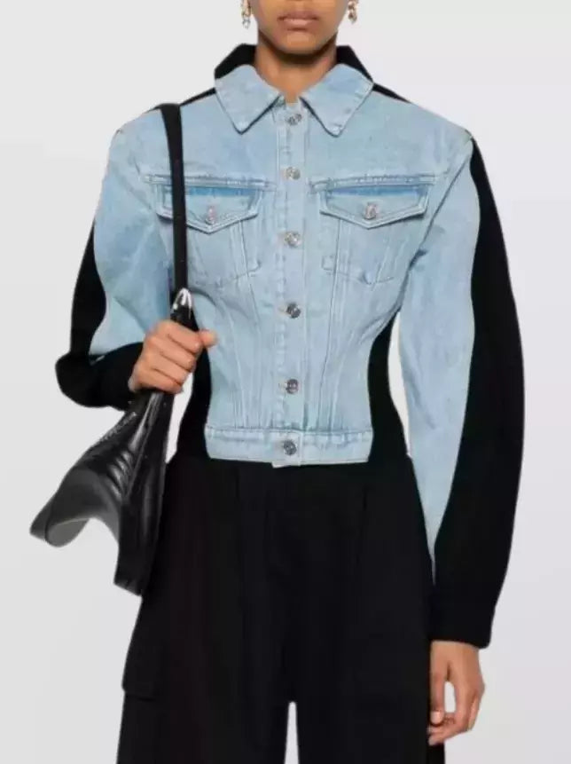 Bicolor Denim Jacket in Black and Blue - Jackets