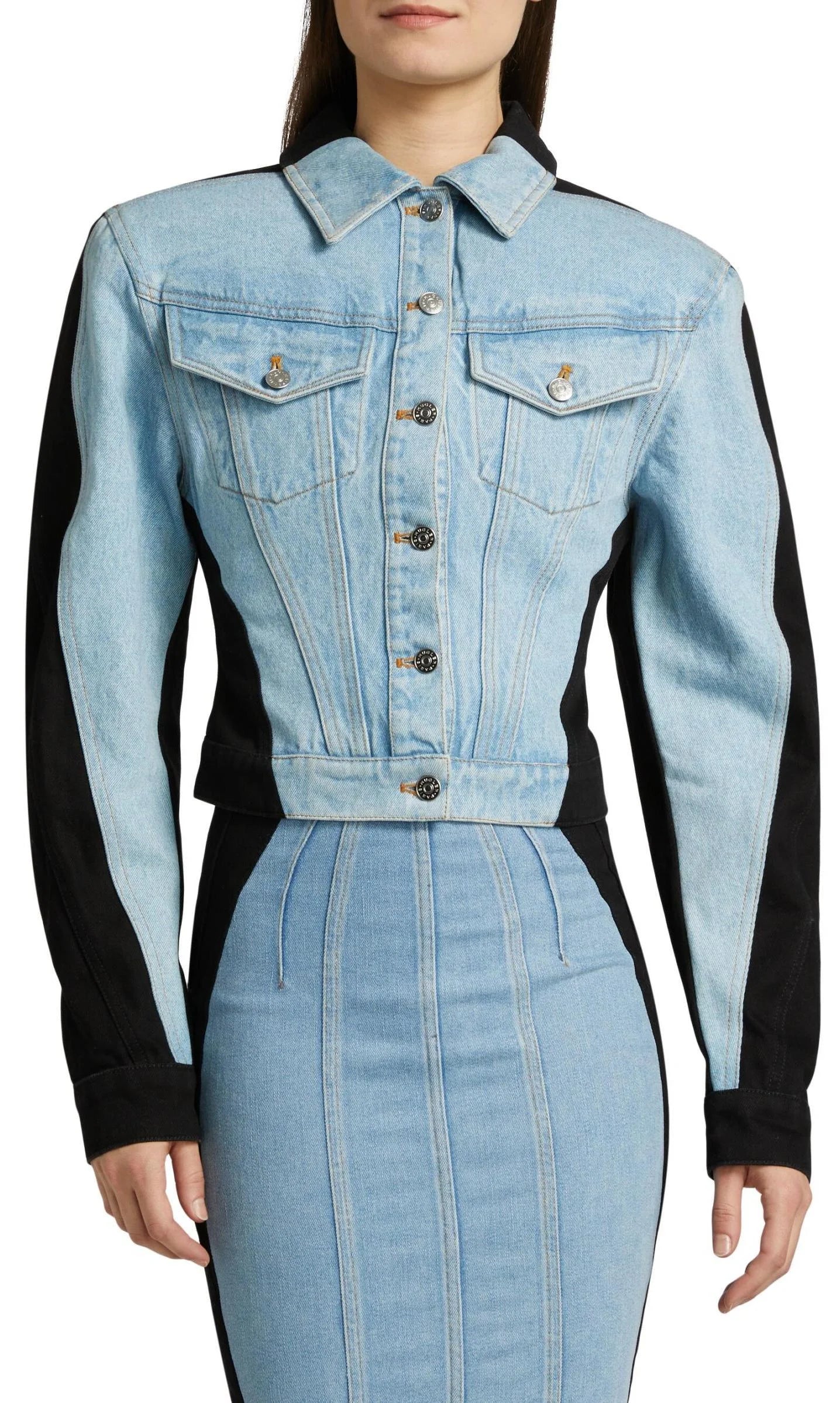 Bicolor Denim Jacket in Black and Blue - Jackets