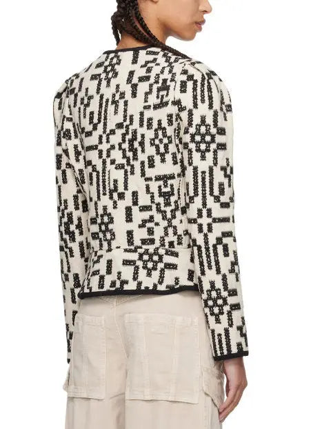 Bicolor Graphic Front-Zip Jacquard Canvas Jacket - Jackets