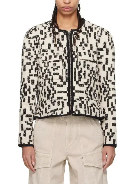 Bicolor Graphic Front-Zip Jacquard Canvas Jacket - Jackets