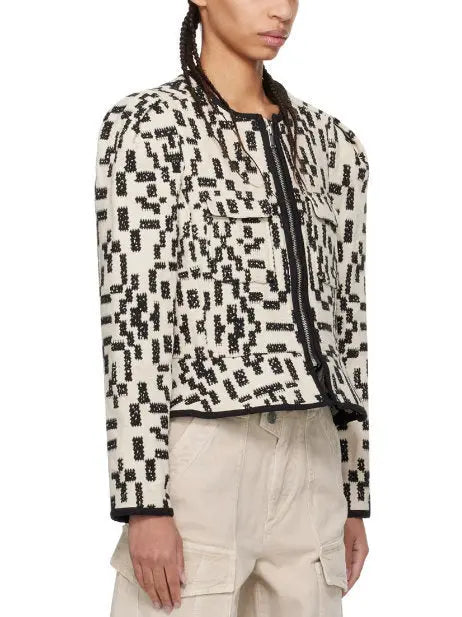 Bicolor Graphic Front-Zip Jacquard Canvas Jacket - Jackets