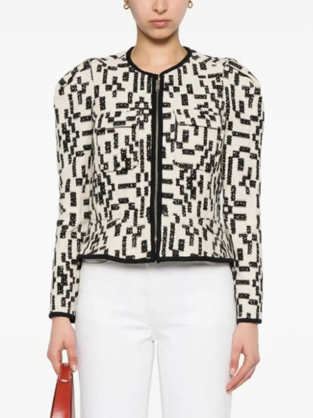 Bicolor Graphic Front-Zip Jacquard Canvas Jacket - Jackets