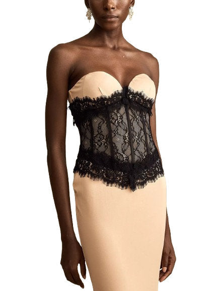 Bicolor Lace-Corset Strapless Maxi Dress - Dresses