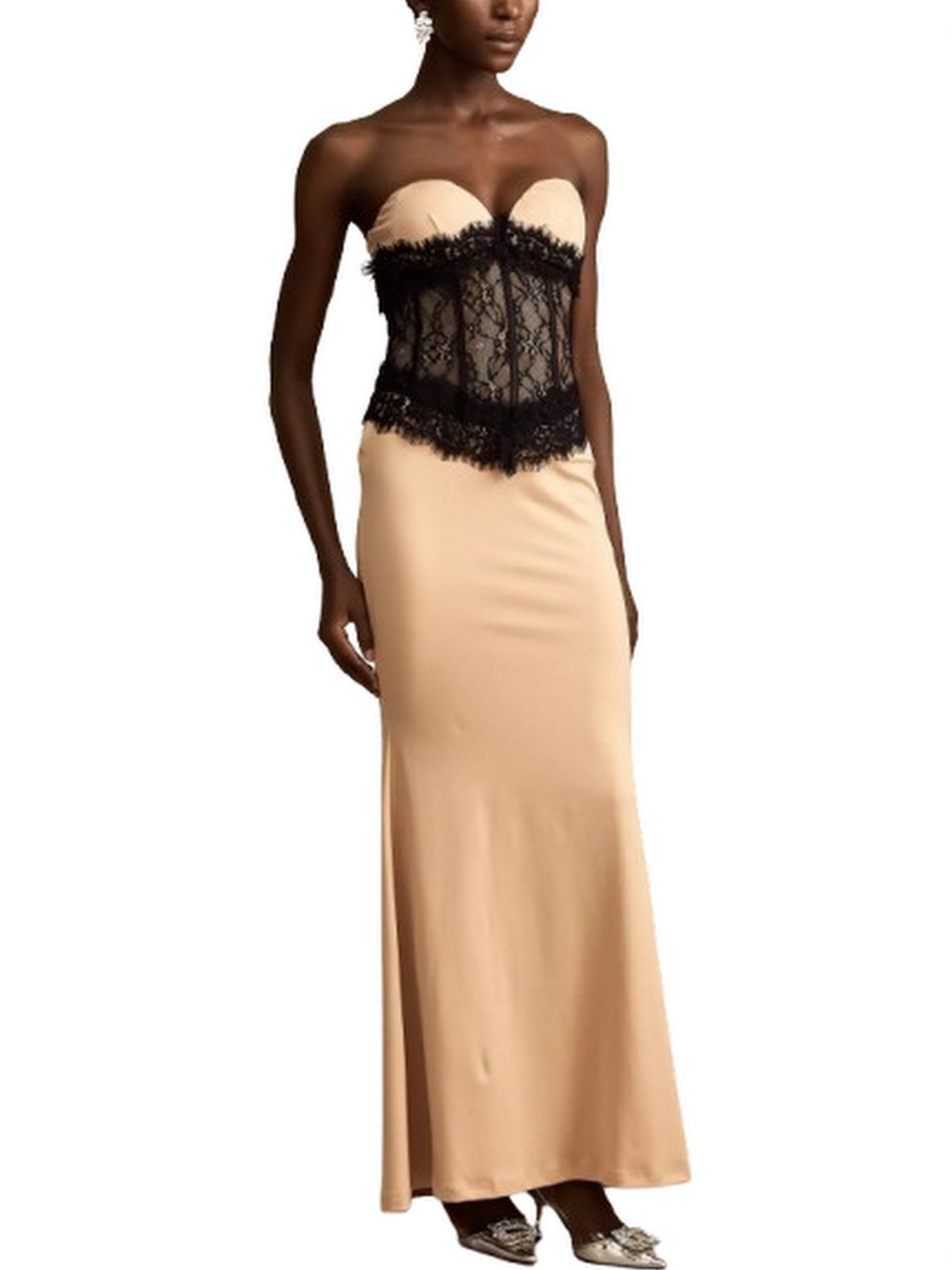 Bicolor Lace-Corset Strapless Maxi Dress - Dresses