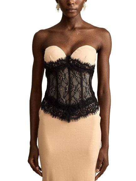 Bicolor Lace-Corset Strapless Maxi Dress - Dresses