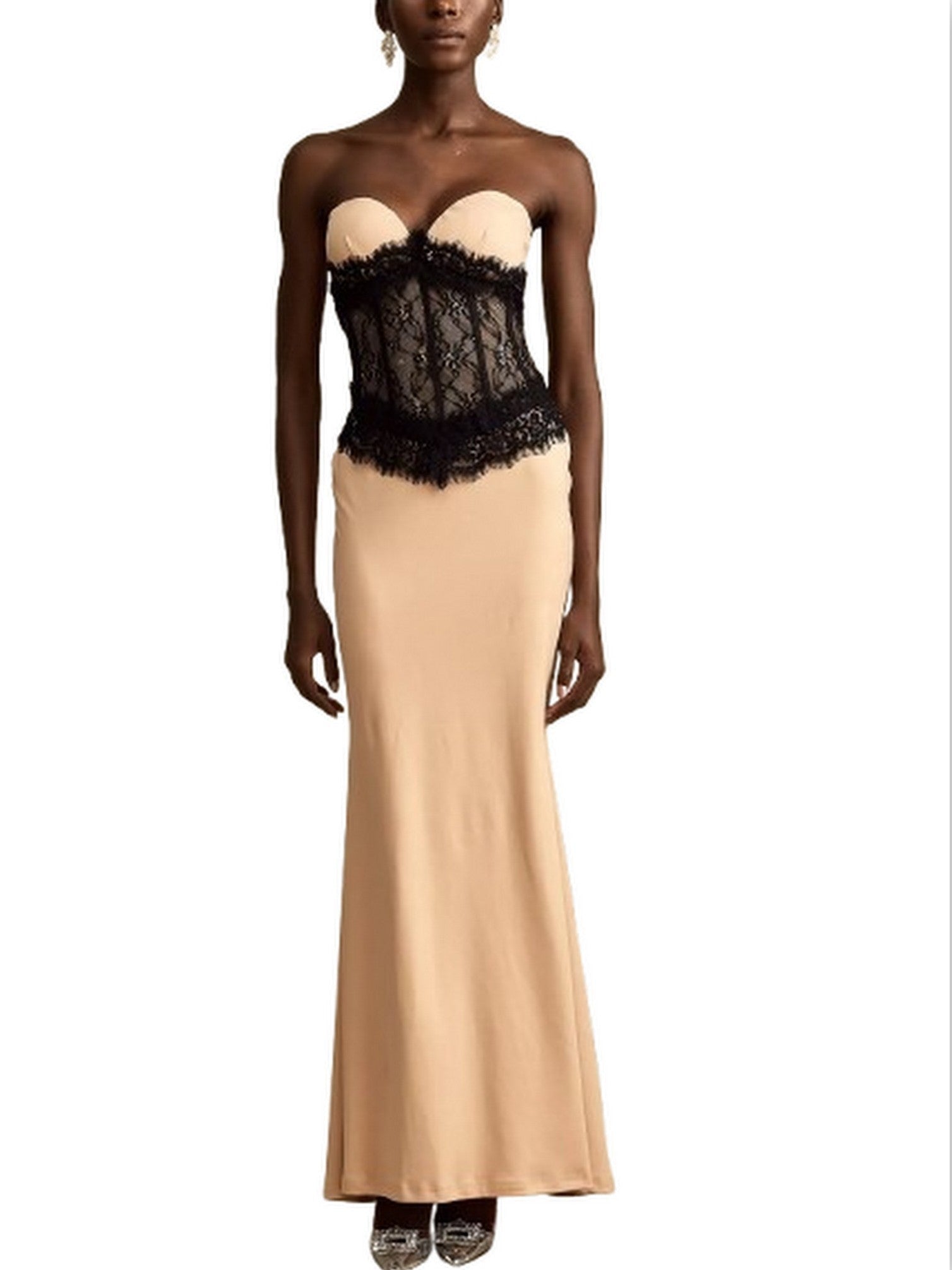 Bicolor Lace-Corset Strapless Maxi Dress - Dresses