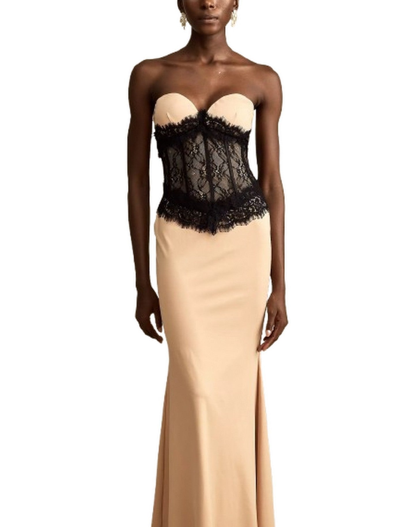 Bicolor Lace-Corset Strapless Maxi Dress - Dresses