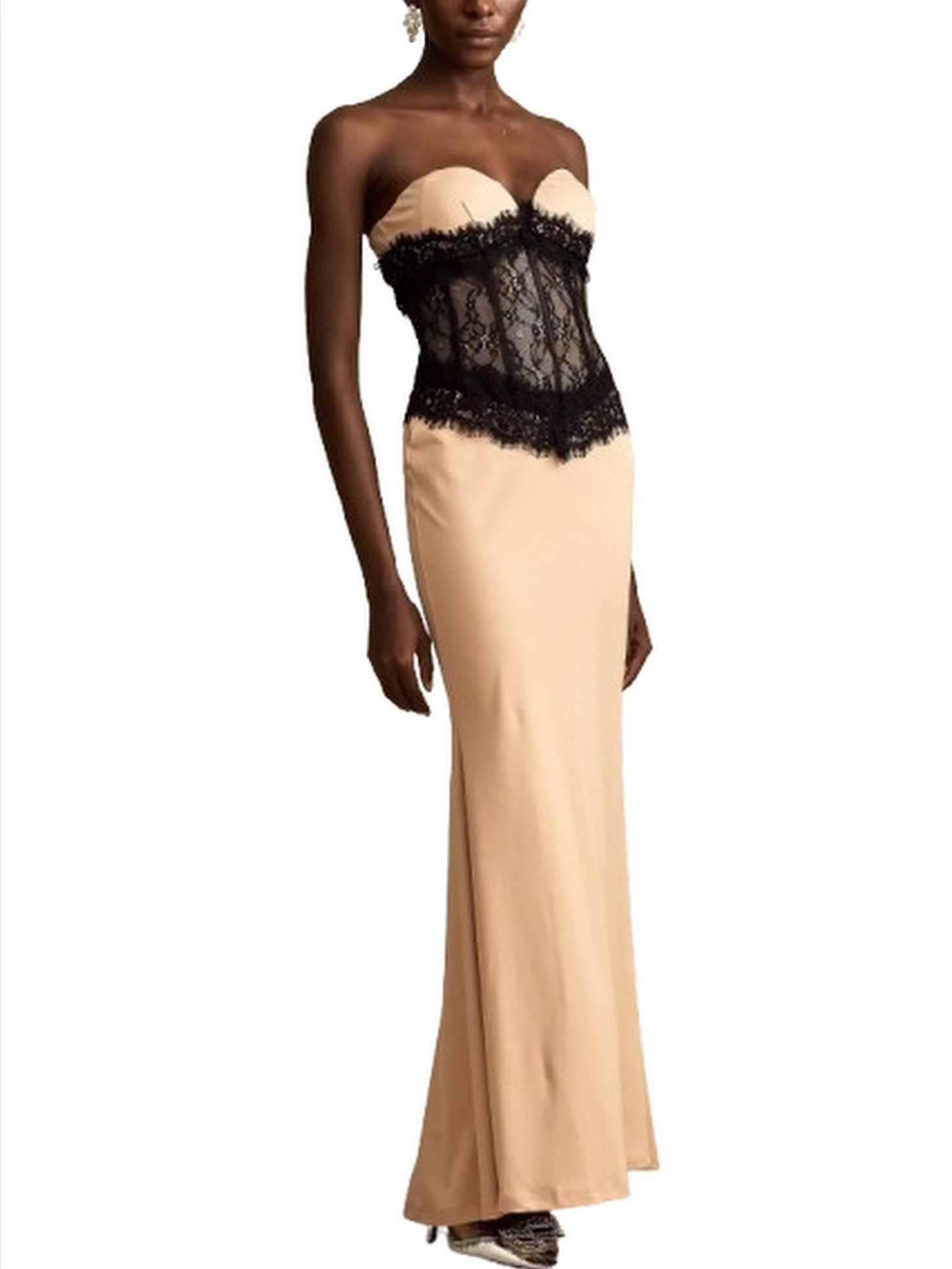Bicolor Lace-Corset Strapless Maxi Dress - Dresses