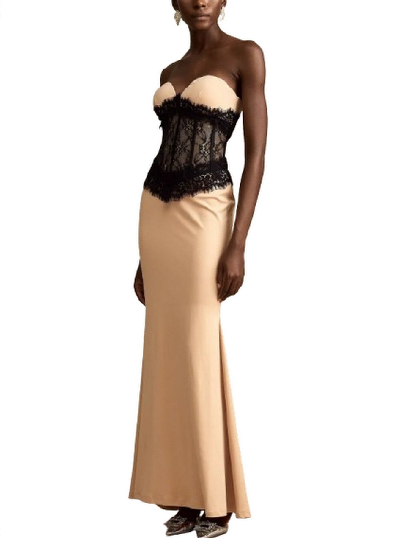 Bicolor Lace-Corset Strapless Maxi Dress - Dresses