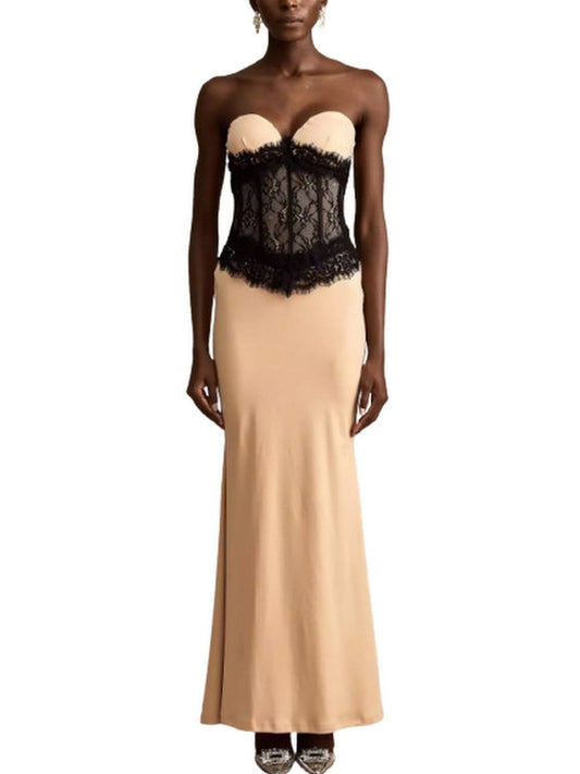 Bicolor Lace-Corset Strapless Maxi Dress - Dresses