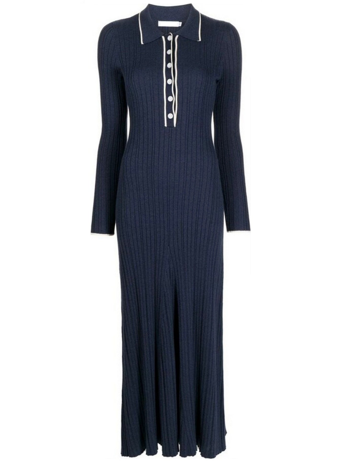 Bicolor Ribbed Knit Polo Maxi Dress - Dresses