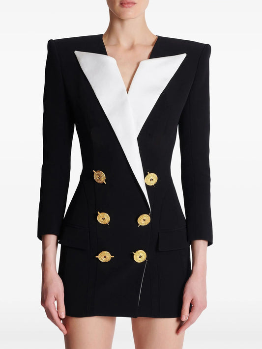 Bicolor Tailored Double-Breasted Blazer-Dress - Dresses