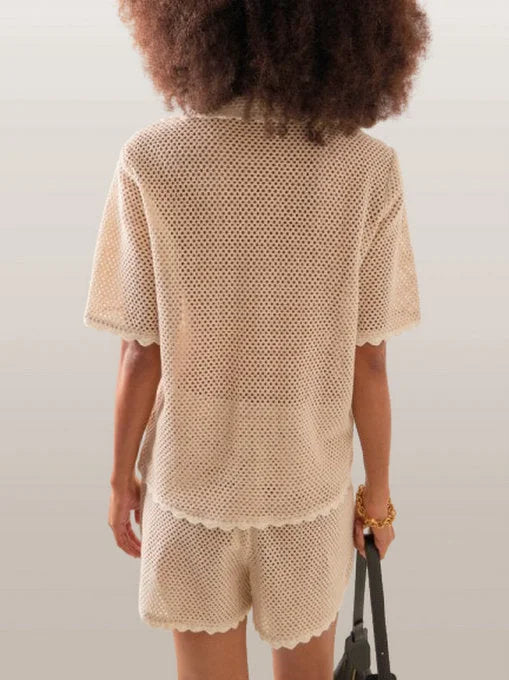 Birds-Embroidered Crochet Shirt - Tops