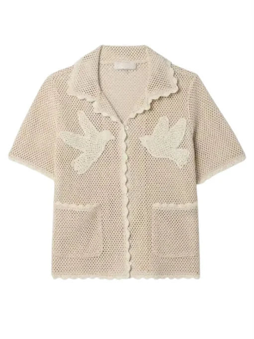 Birds-Embroidered Crochet Shirt - Tops
