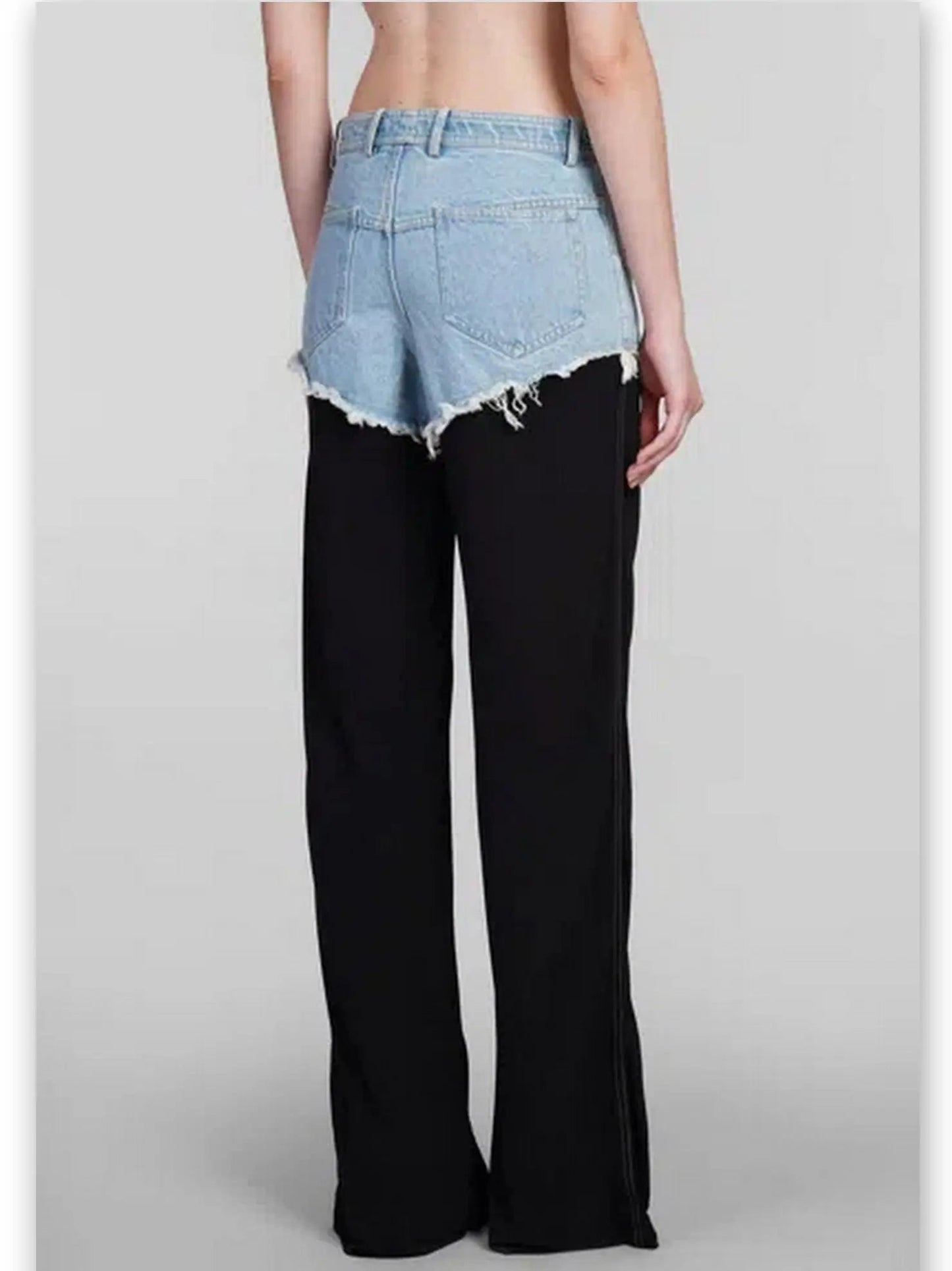 Black and Blue Denim Frayed Detail Mid-Rise Straight-Leg Pants - Jeans & Pants