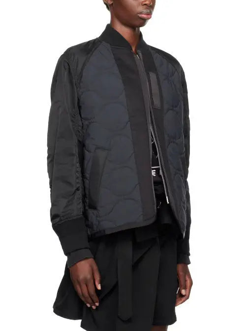 Black and Navy Quilted Bomber Jacket - Jackets