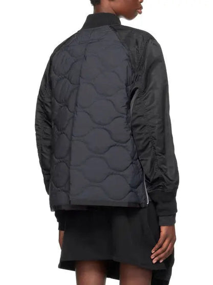 Black and Navy Quilted Bomber Jacket - Jackets