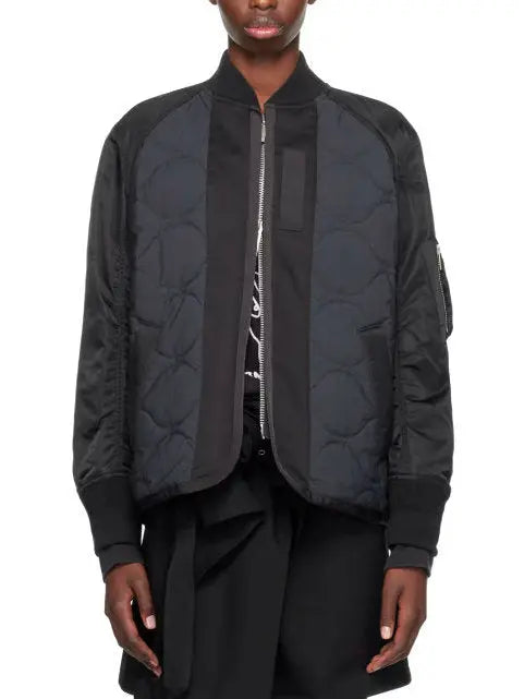 Black and Navy Quilted Bomber Jacket - Jackets