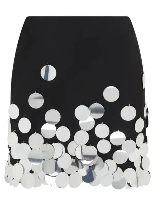 Black and Silver Paillette-Embellished Mini Skirt - Skirts