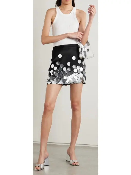 Black and Silver Paillette-Embellished Mini Skirt - Skirts