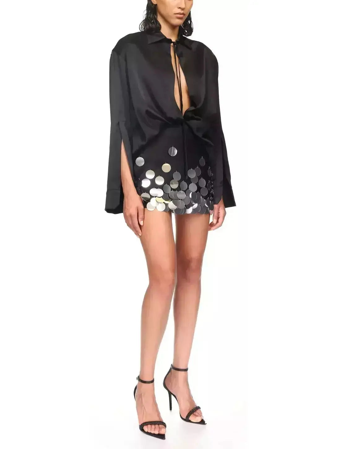 Black and Silver Paillette-Embellished Mini Skirt - Skirts