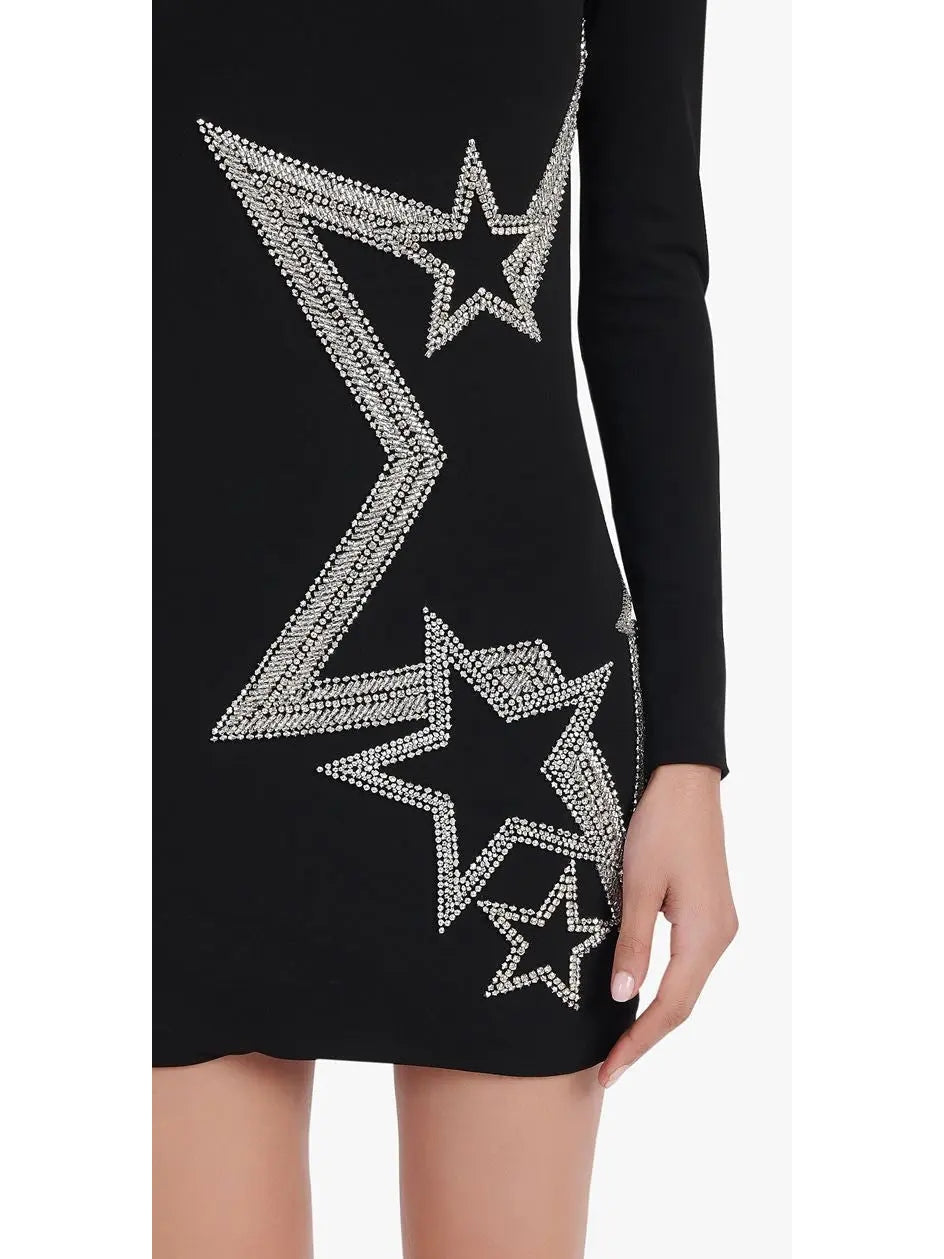 Black and Silver Stars Embroidered Dress - Dresses