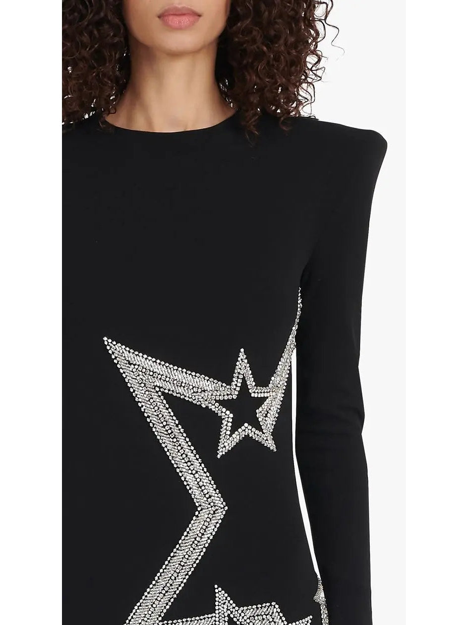 Black and Silver Stars Embroidered Dress - Dresses