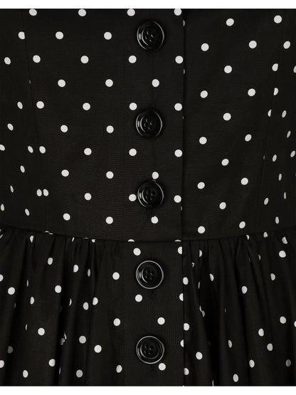 Black and White Calf-Length Cotton Poplin Dress with Polka-Dot Print - Dresses