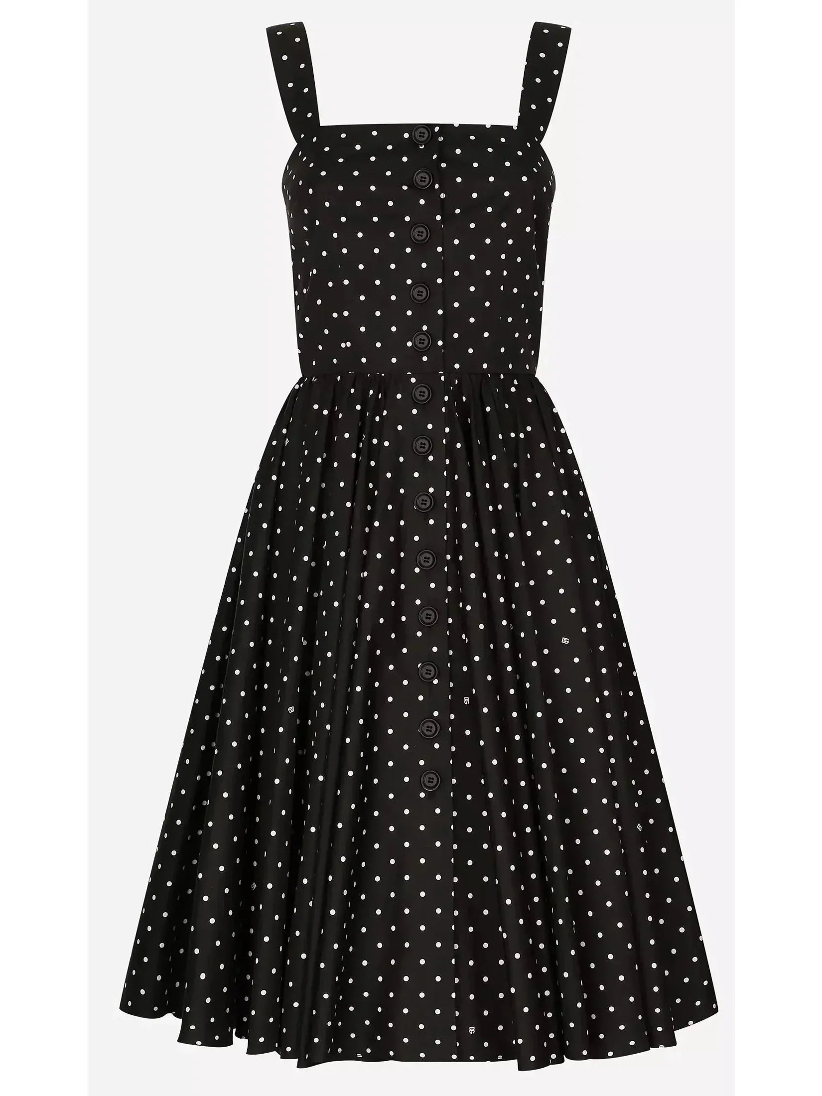 Black and White Polka Dot Cotton Dress Calf Length