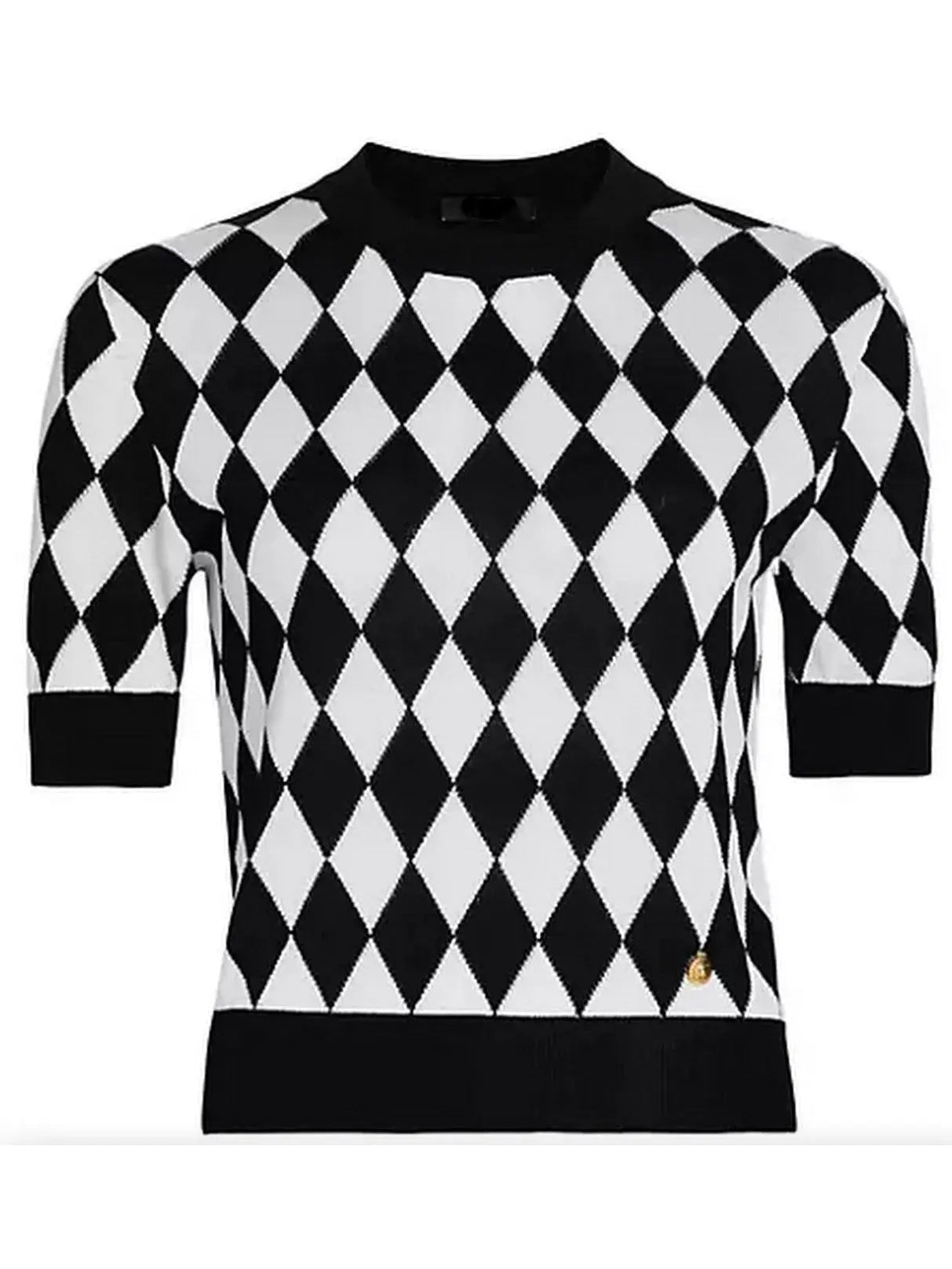 Black and White Diamond Intarsia Knit Top - Tops