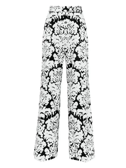 Black and White Floral-Print Single-Breasted Woven Blazer and Pant Suit - Suits & Sets