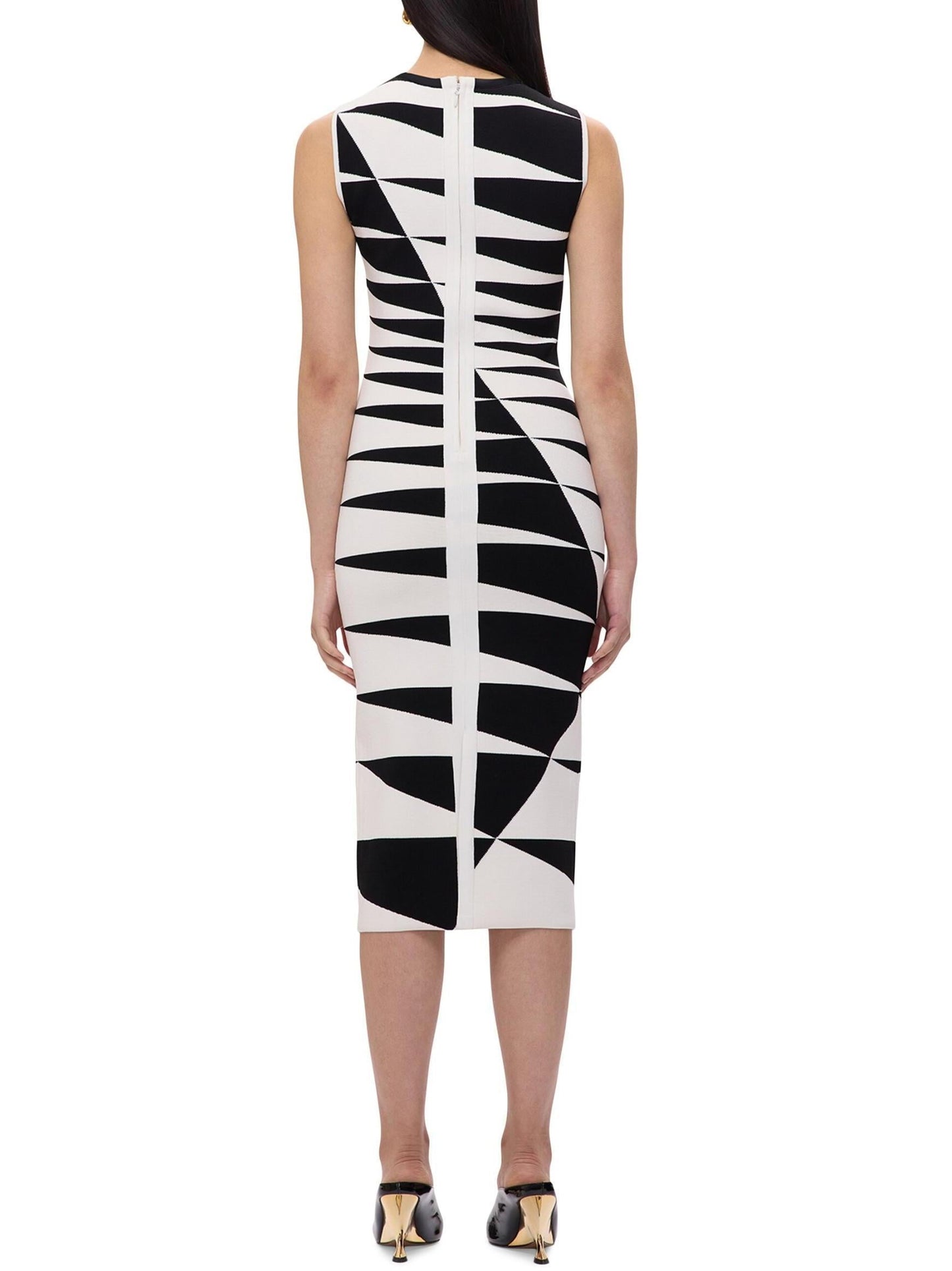 Black and White Geometric Sheath Dress - Dresses