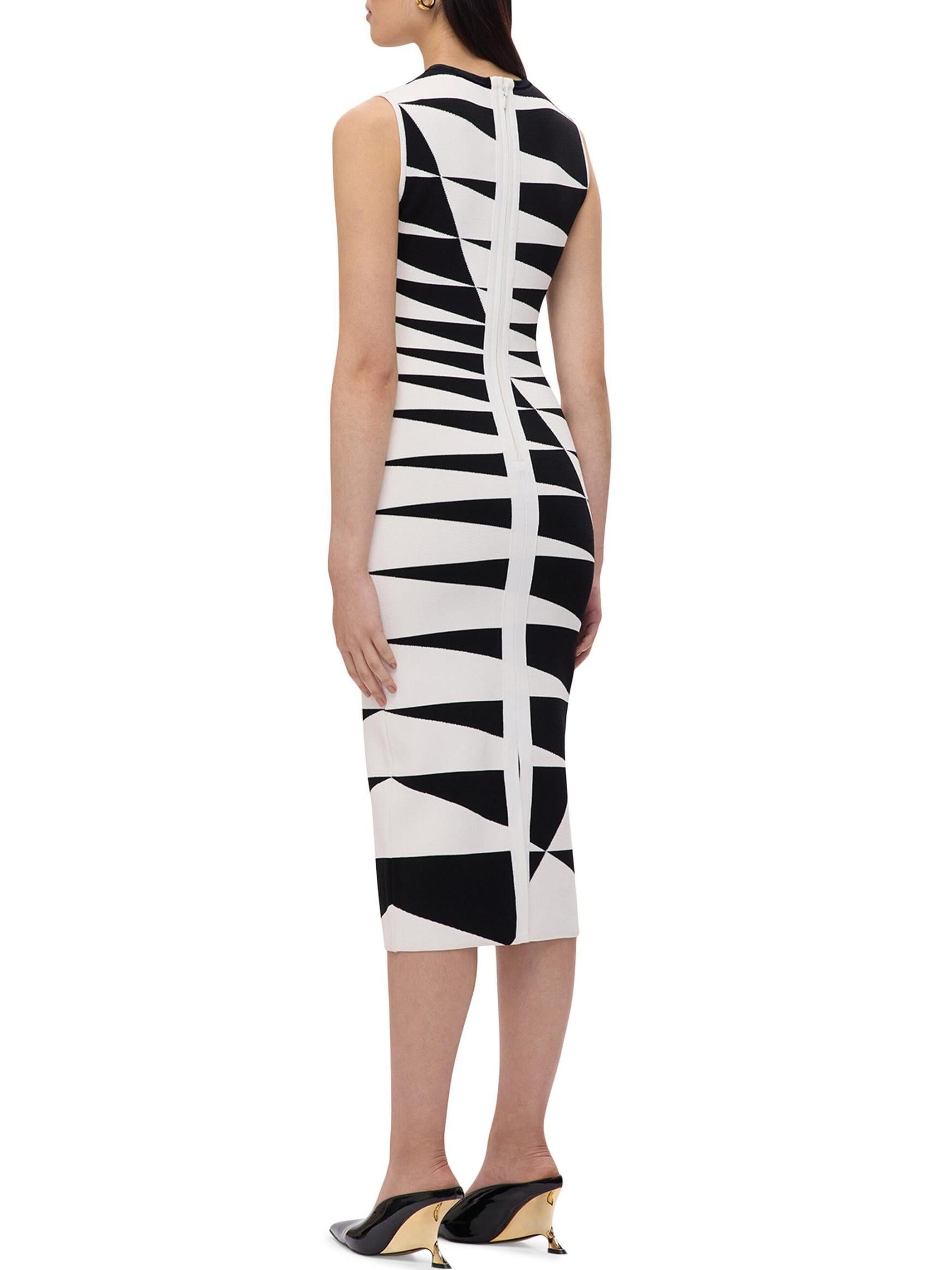 Black and White Geometric Sheath Dress - Dresses