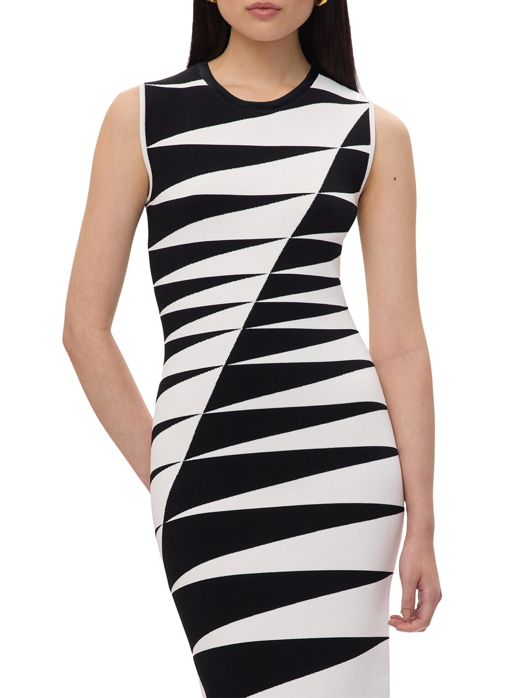 Black and White Geometric Sheath Dress - Dresses