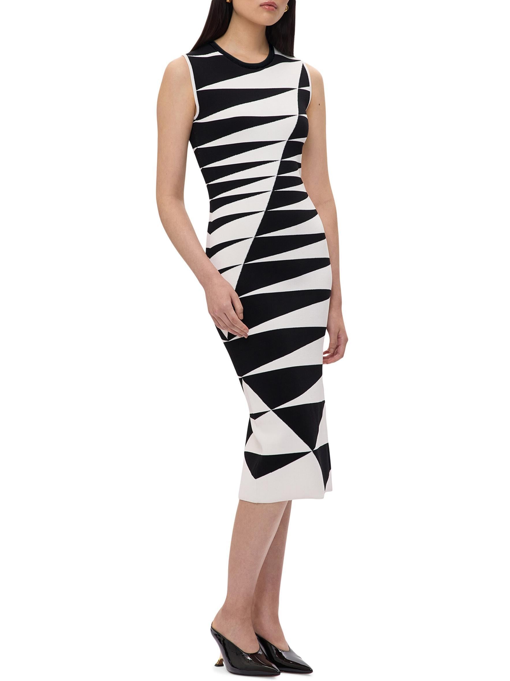 Black and White Geometric Sheath Dress - Dresses