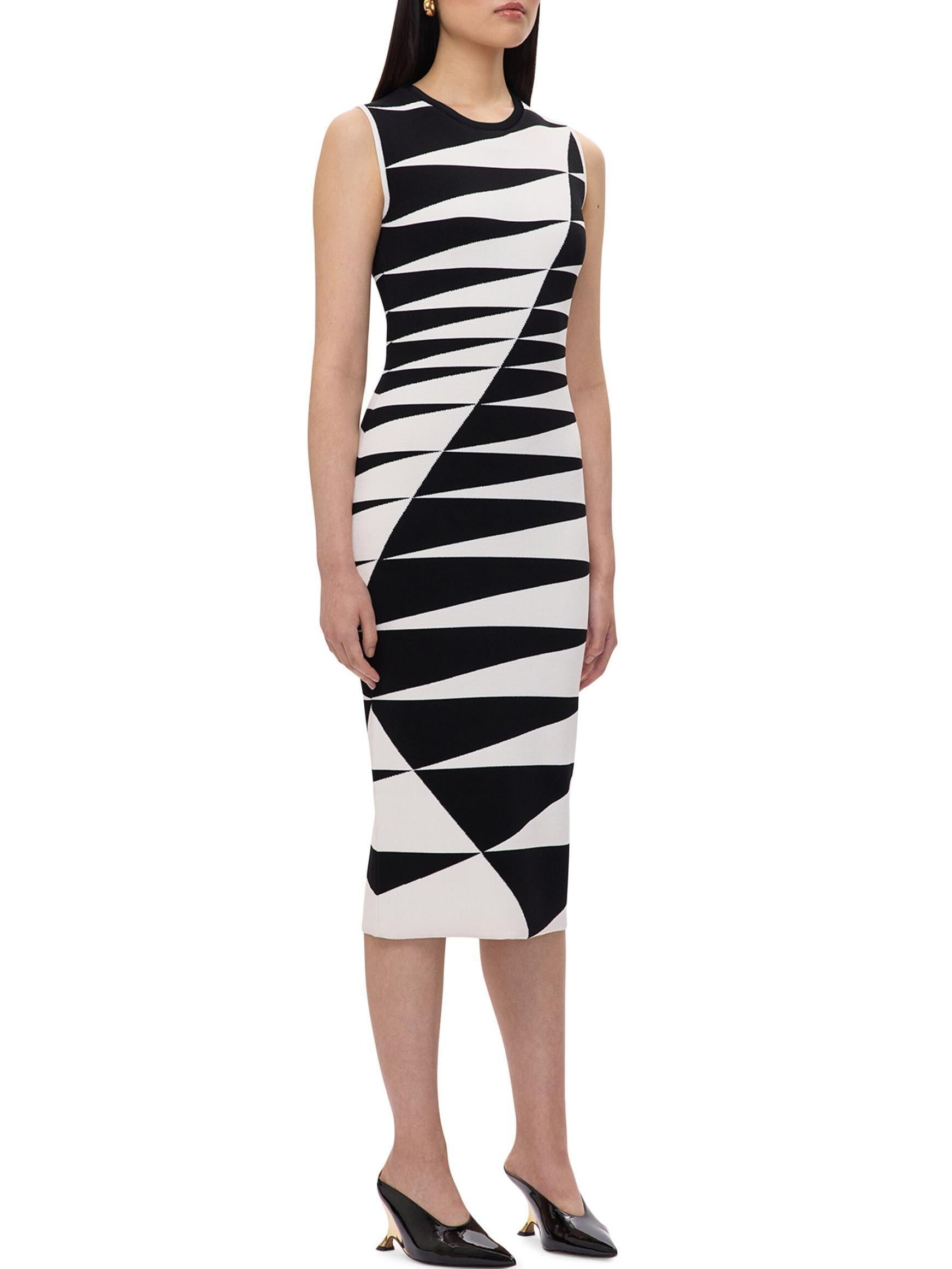 Black and White Geometric Sheath Dress - Dresses