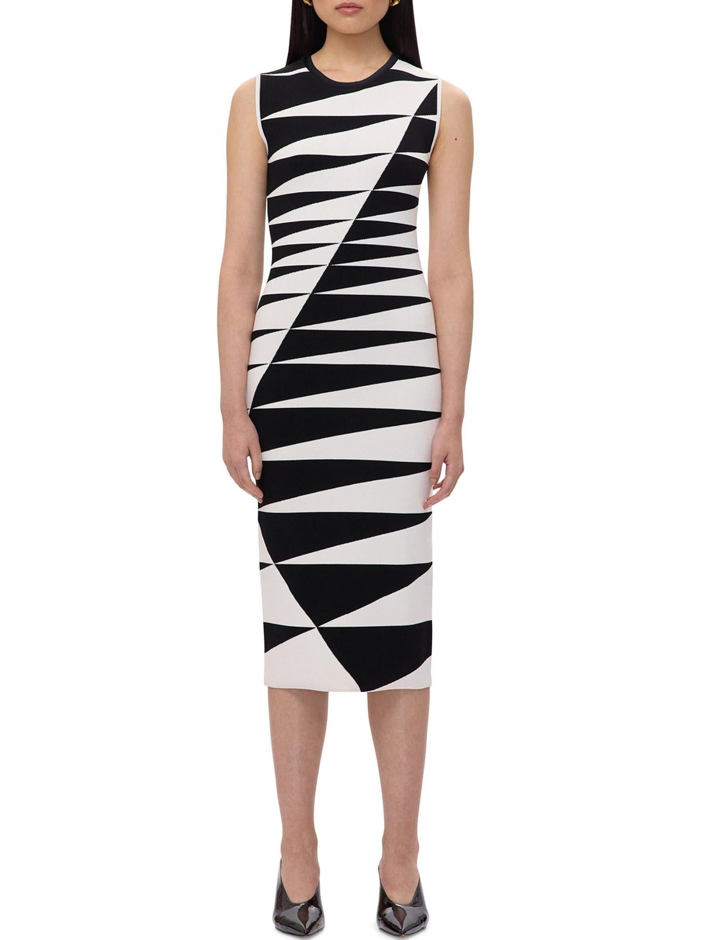Black and White Geometric Sheath Dress - Small - Dresses