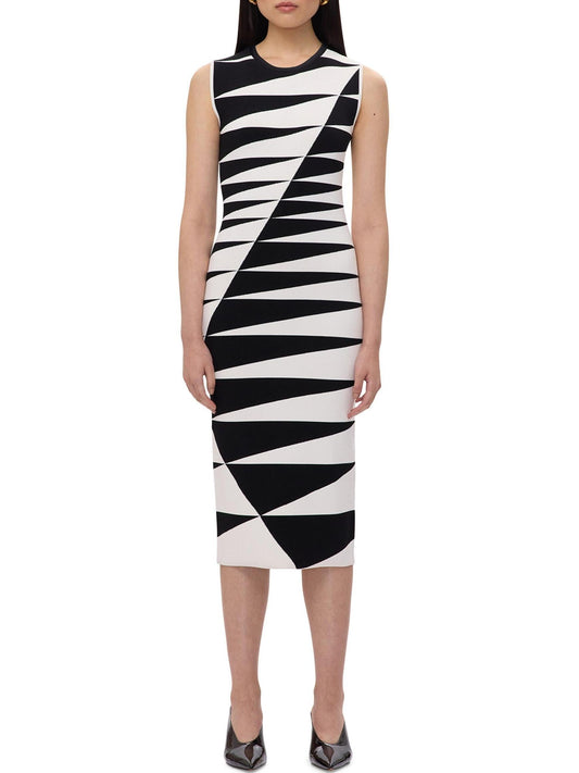 Black and White Geometric Sheath Dress - Small - Dresses