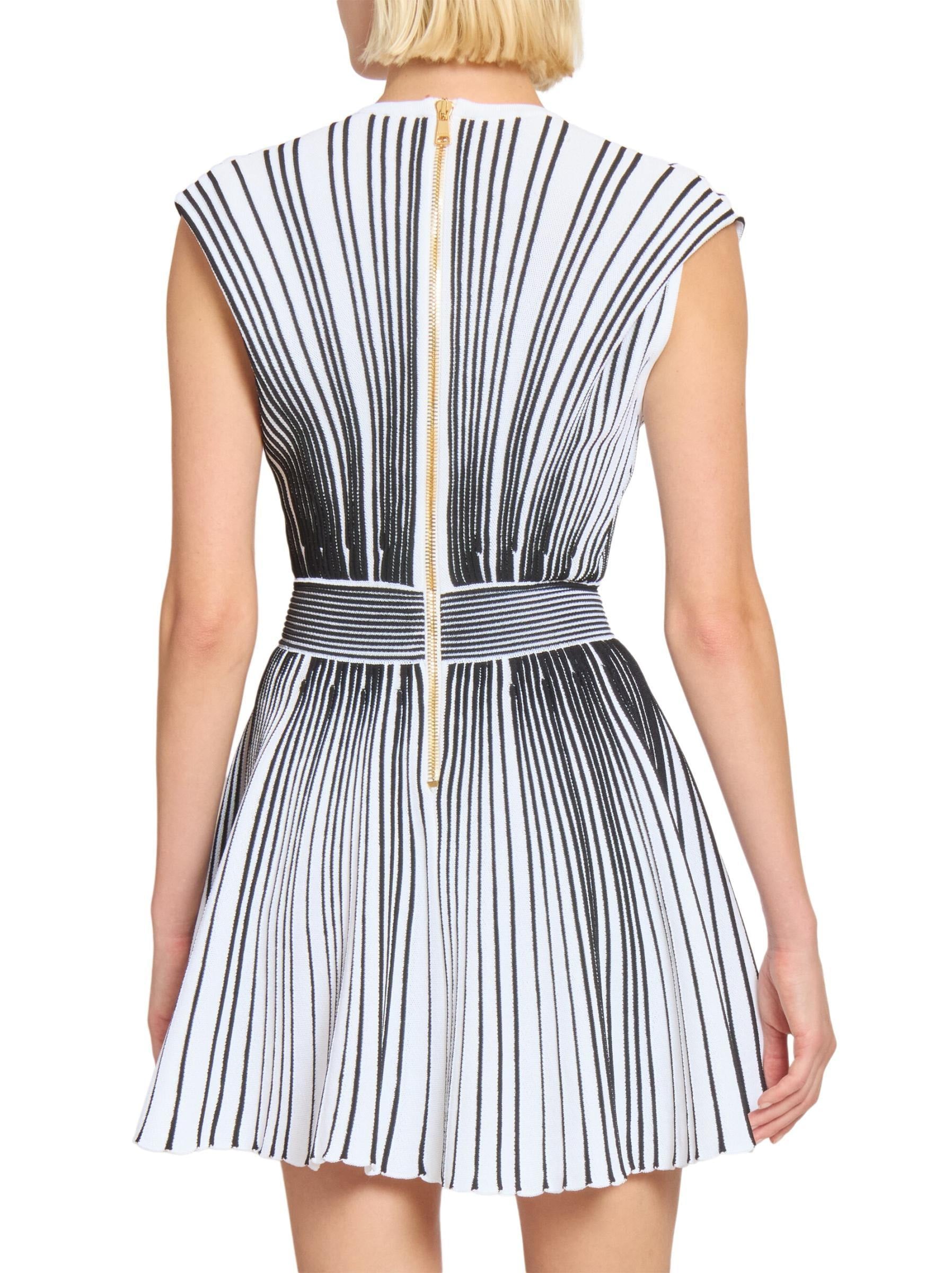 Black and White Sleeveless V-Neck Mini Dress - Dresses