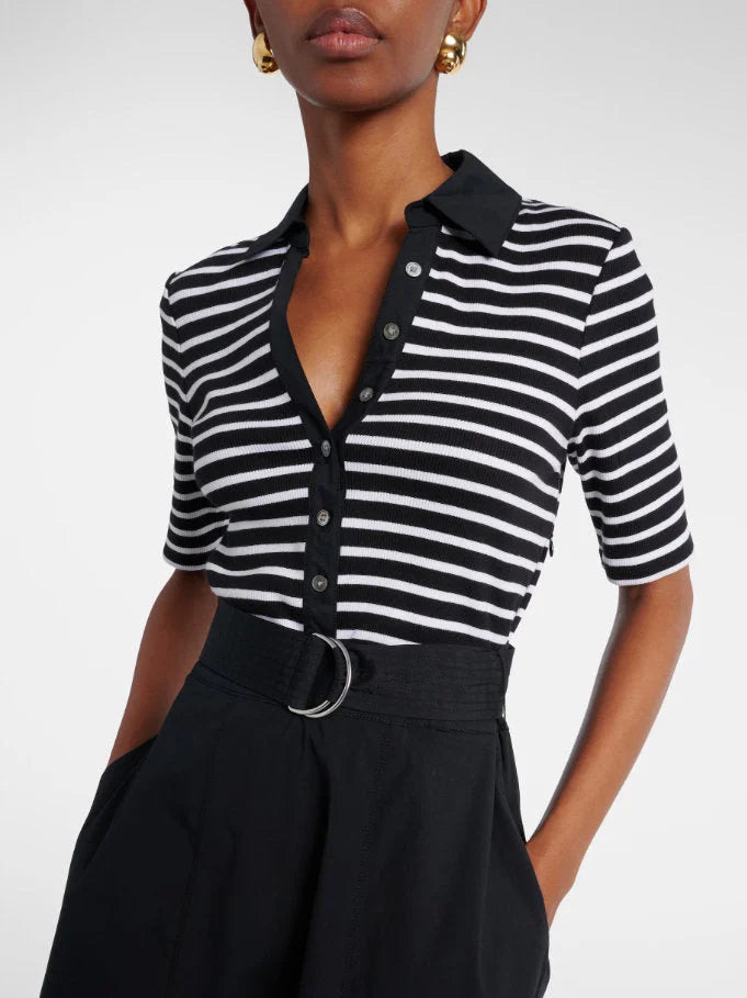 Black & White Striped Belted Midi Dress