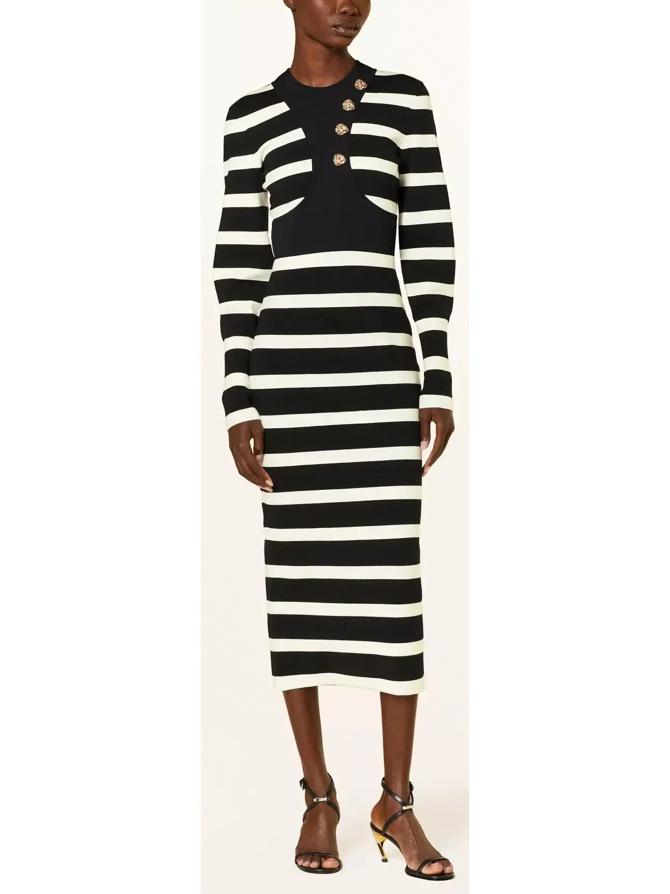 Black and White Striped Wool-Blend Midi Dress - Dresses