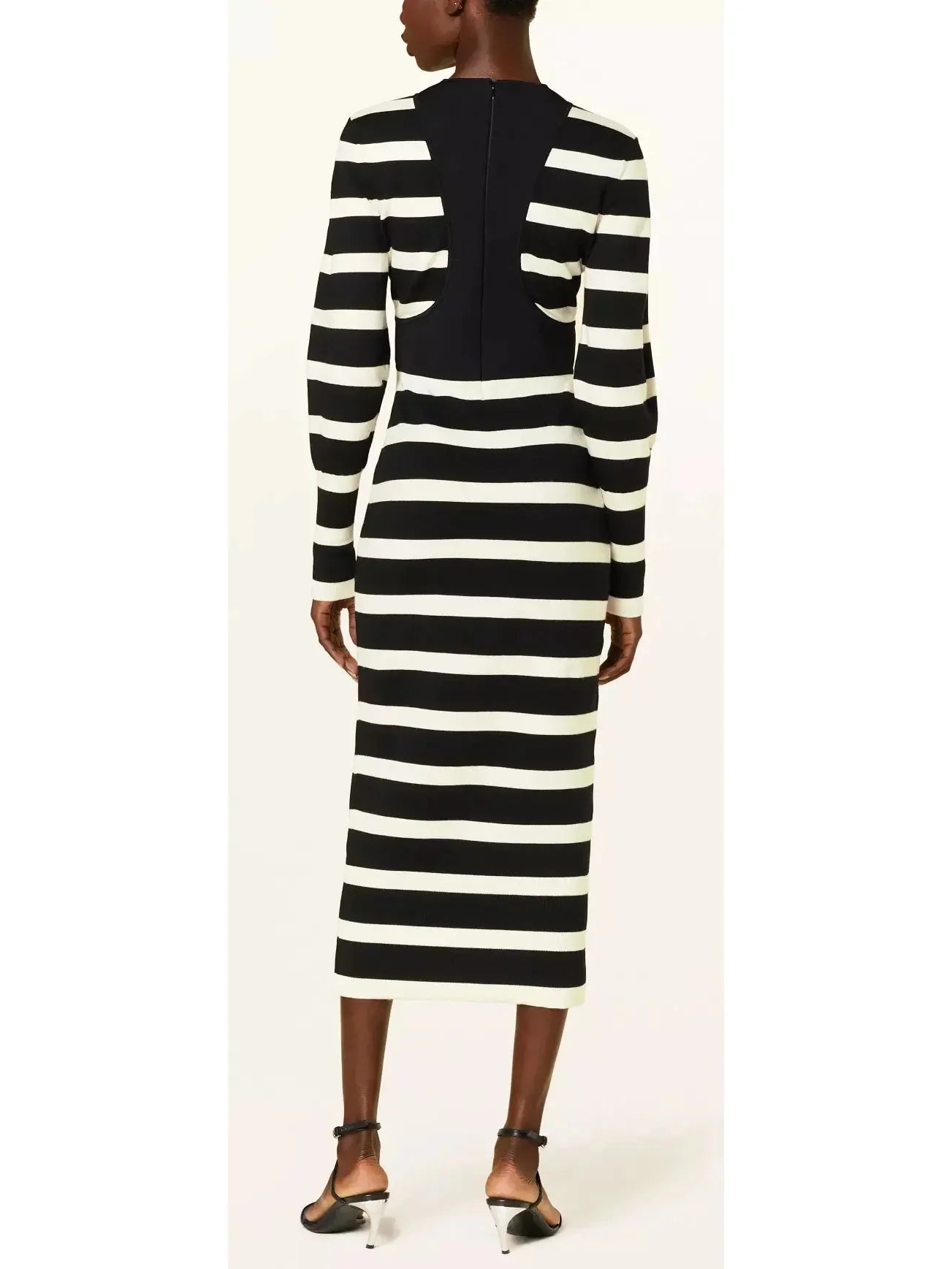 Black and White Striped Wool-Blend Midi Dress - Dresses